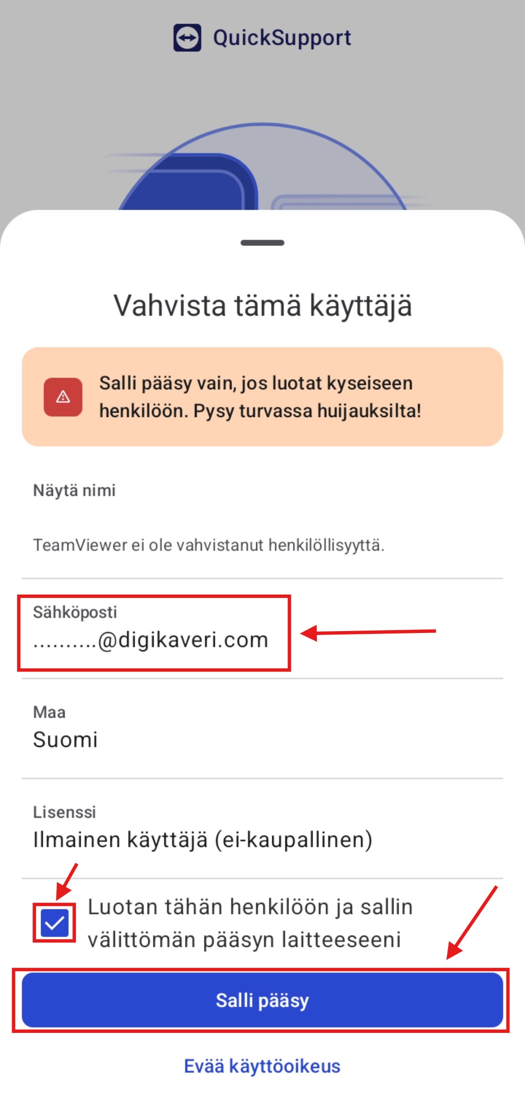 Vaihe 14: Salli pääsy